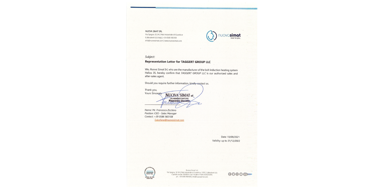 Сертификат официального дилера Nuova Simat
